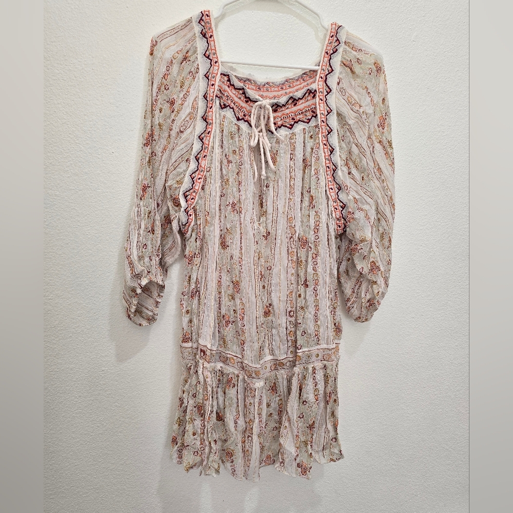 Bohemian Floral Dress with Pink Accents - Picture 2 of 5
